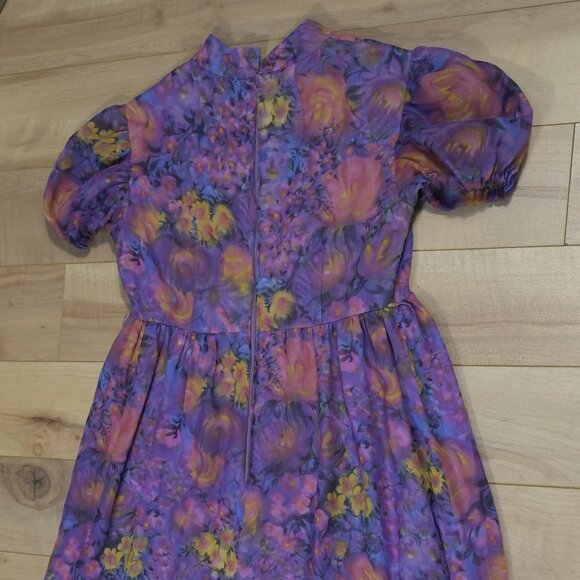 VINTAGE HANDMADE Prairie Cottagecore 70s Short Sleeve Maxi Dress - Size XS/S - Picture 7 of 10